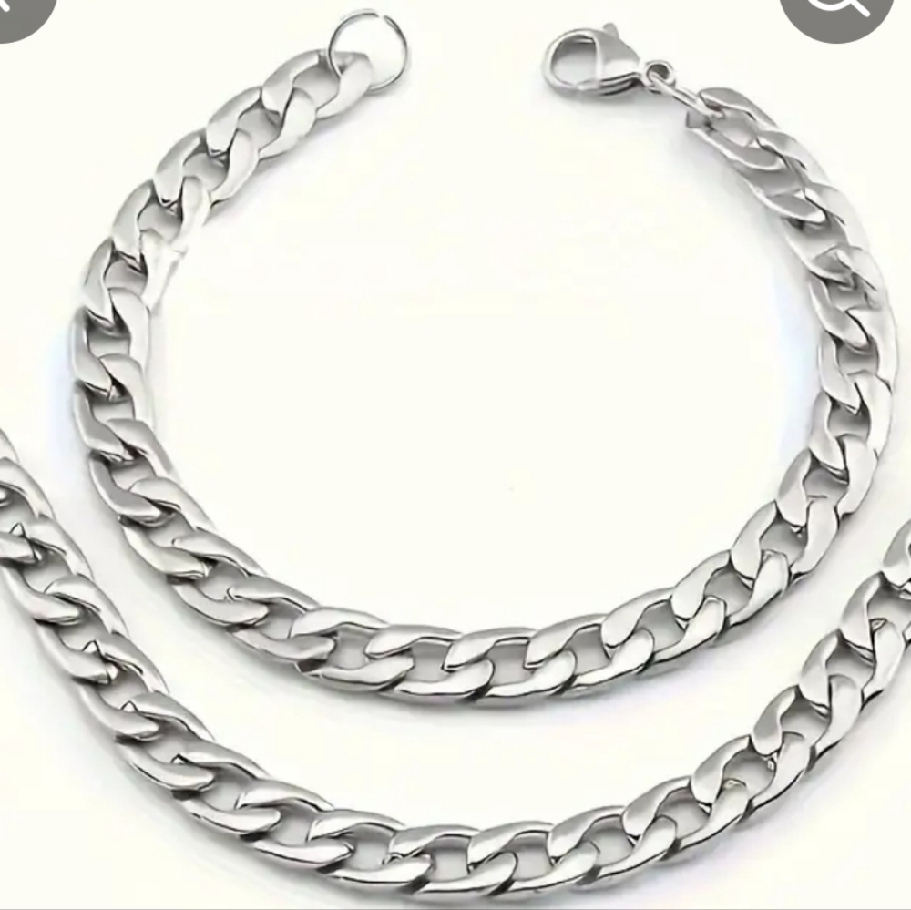 Mens 2 Piece Solid Necklace & Bracelet